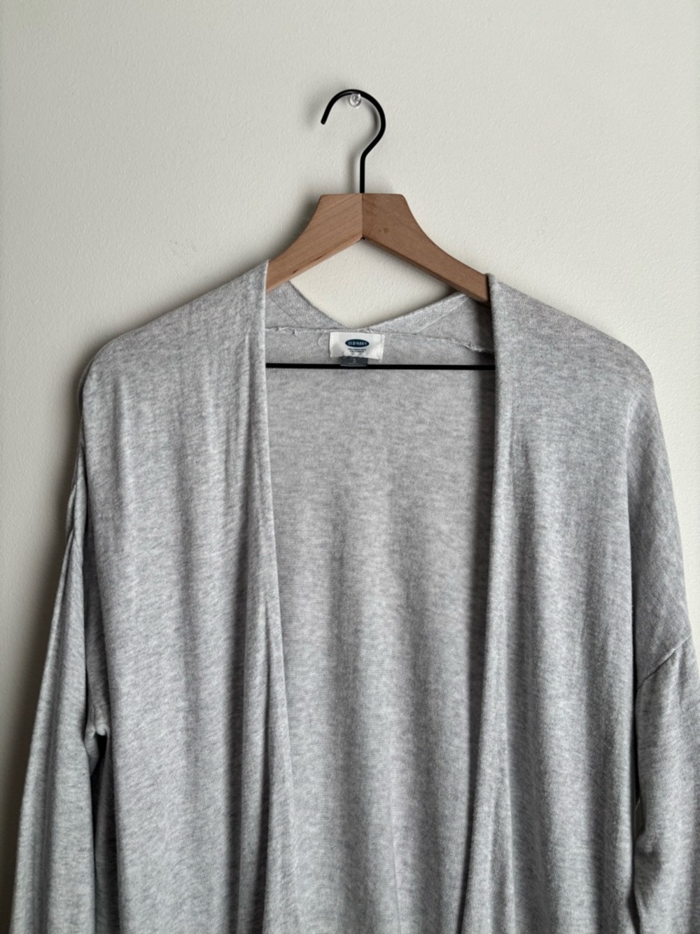 Old Navy Open Front Cardigan Large Gray Lightweight Duster Long Sleeve Pockets - Picture 2 of 15